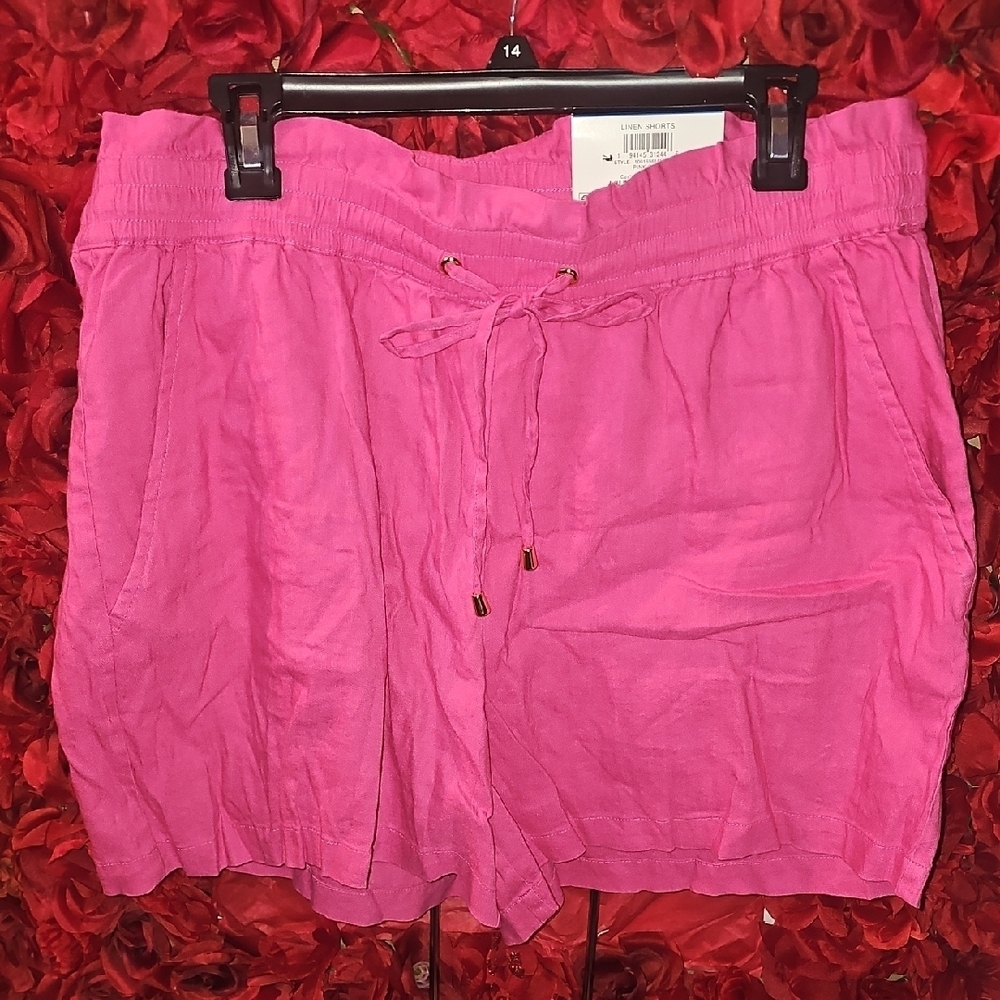 INC NWT Pink Glam High Rise Linen Waist Women's Shorts Size Xlarge